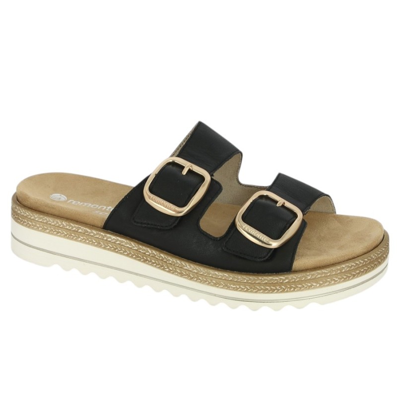 D0Q66-00 Mule noire boucle dorées Remonte grande taille Shoesissime, vue profil