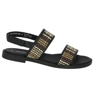 D3646-03 Sandale plate noire et marron Remonte 42, 43, 44, 45Shoesissime, vue profil