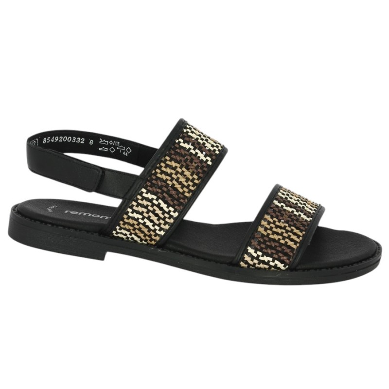 D3646-03 Sandale plate noire et marron Remonte 42, 43, 44, 45Shoesissime, vue profil
