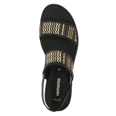D3646-03 Sandale plate noire et marron Remonte grande pointure femme Shoesissime, vue dessus