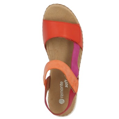 D3J50-38 Nu-pieds grande pointure multicolore orange rouge rose Remonte, vue coté