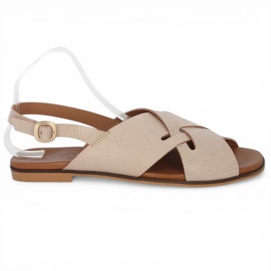 sandale plate rose pale deux brides croisées grande taille femme Shoesissime, vue coté