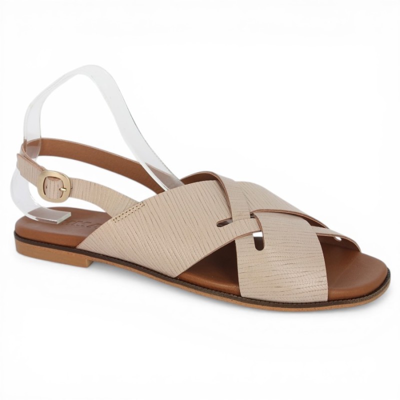 sandale plate rose pale deux brides croisées 42, 43, 44, 45 femme Shoesissime, vue profil