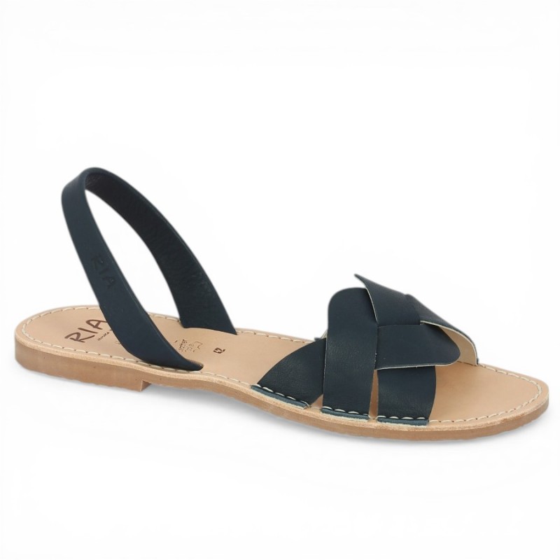 Amal - Navy blue leather braided sandal - Sandales plates 42, 43, 44, 45 - Shoesissime