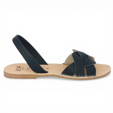 Amal - Navy blue leather braided sandal - Sandales plates 42, 43, 44, 45 - Shoesissime