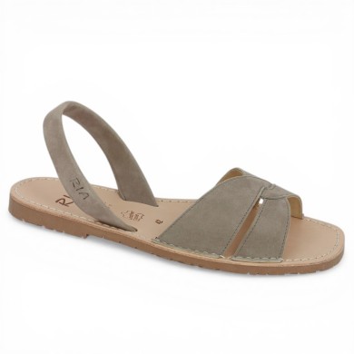 Eve - Barefoot Ria Menorca nubuck taupe - Sandal Ria grande taille - Shoesissime