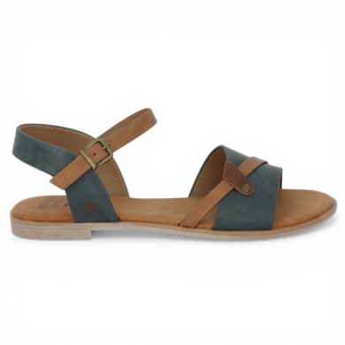 Nu-pieds bleu et camel Mustang femme grande taille Shoesissime, vue coté