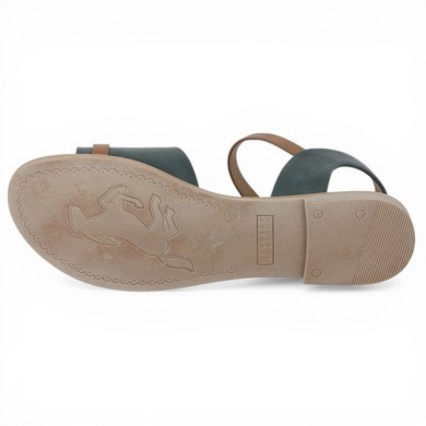 Emy - Nu-pieds bleu marine et camel grande taille - Mustang femme grande pointure - Shoesissime