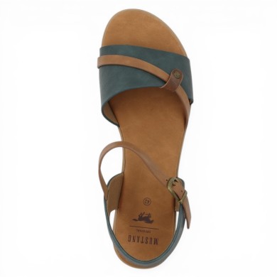 Nu-pieds bleu et camel Mustang femme grande pointure Shoesissime, vue dessus
