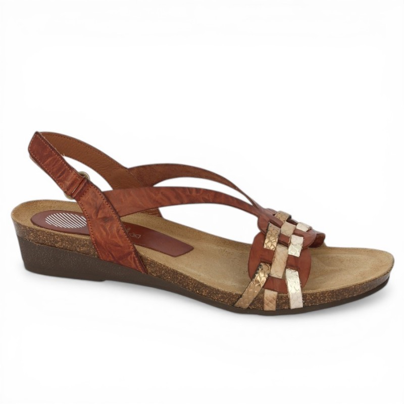Erin - Camel and gold sandal - Xapatan large size sandal - Shoesissime