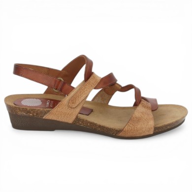 sandale Xapatan grande taille femme beige et camel, vue coté