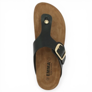 Costa - Sandale noire entre doigts boucle dorée - Sandale liège 42, 43, 44, 45 femme - Shoesissime