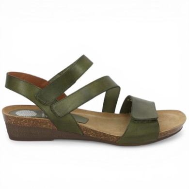 Joannie - Khaki green Nude-pieds 3 straps scratch - Sandals 42, 43, 44 women - Shoesissime