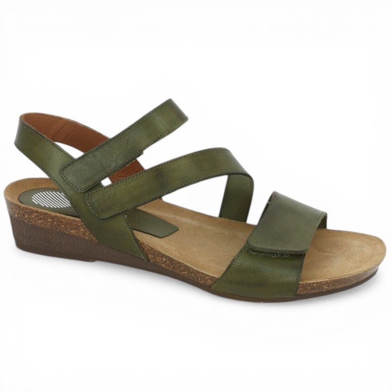Joannie - Nu-pieds vert kaki 3 brides scratch - Sandales 42, 43, 44 femme - Shoesissime