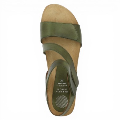 Joannie - Nu-pieds vert kaki 3 brides scratch - Sandales 42, 43, 44 femme - Shoesissime