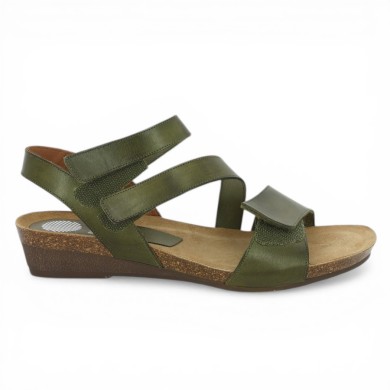 Joannie - Khaki green Nude-pieds 3 straps scratch - Sandals 42, 43, 44 women - Shoesissime