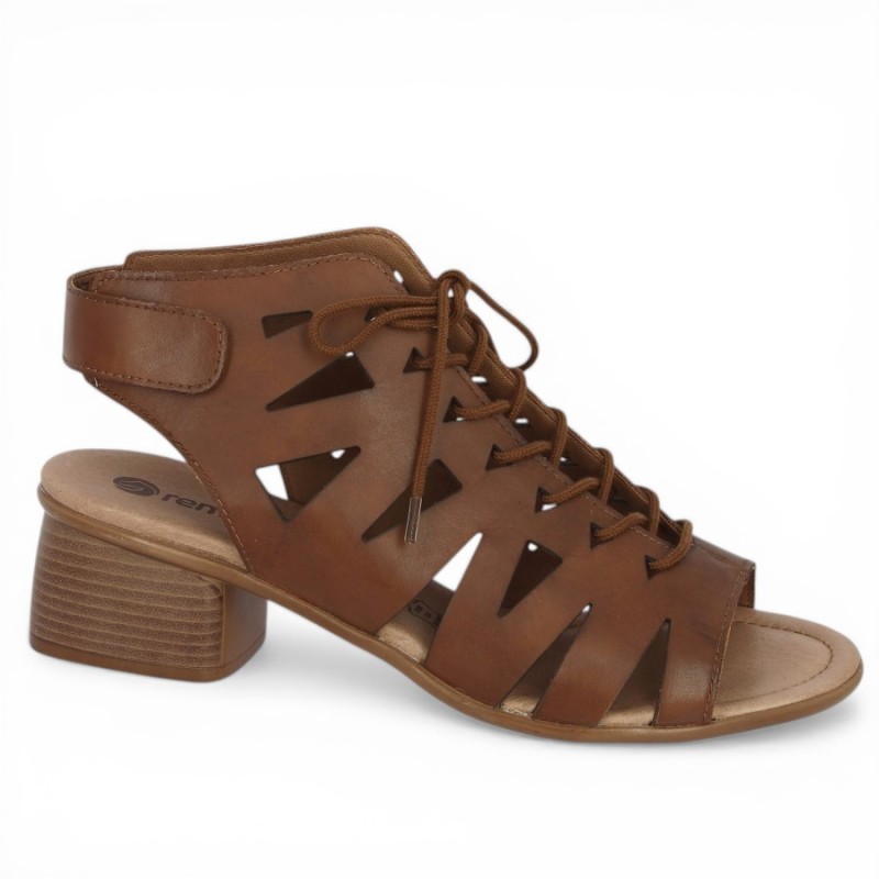 Sidonie - Brown lace-up sandal R8776-24 - Barefoot Remonte women's large size - Shoesissime