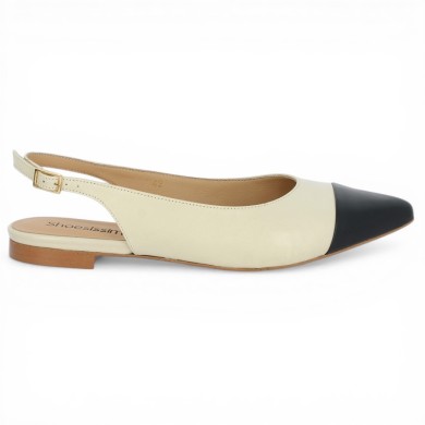 ballerine bicolore beige bleu marine ouverte au talon grande pointure femme Shoesissime, vue coté