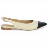 ballerine bicolore beige bleu marine ouverte au talon grande pointure femme Shoesissime, vue coté