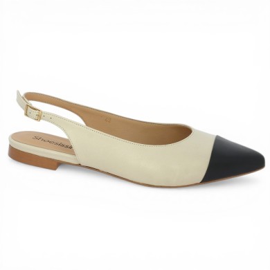 ballerine bicolore beige bleu marine ouverte au talon grande taille femme Shoesissime, vue profil
