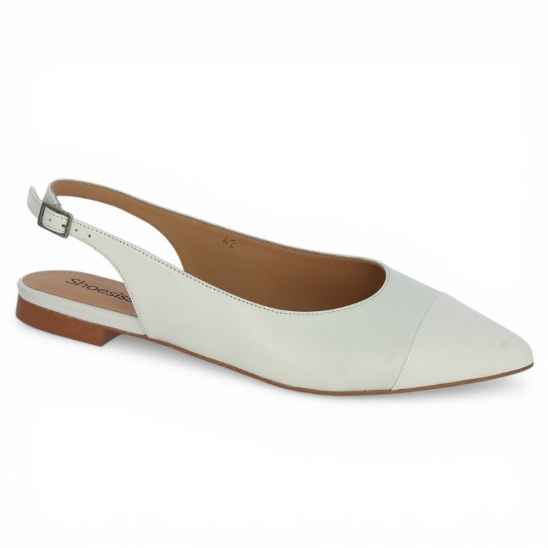 Ballerine sling back blanche 42, 43, 44, 45 Shoesissime, vue profil