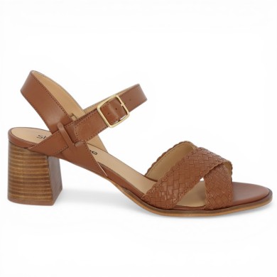 Tressia - Brown leather braided sandal 42, 43, 44, 45 - Sandals with large heels - Shoesissime
