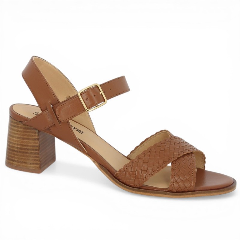 sandale à talon tressé cuir camel 42, 43, 44, 45 femme Shoesissime, vue profil