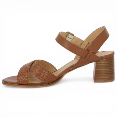 Tressia - Brown leather braided sandal 42, 43, 44, 45 - Sandals with large heels - Shoesissime
