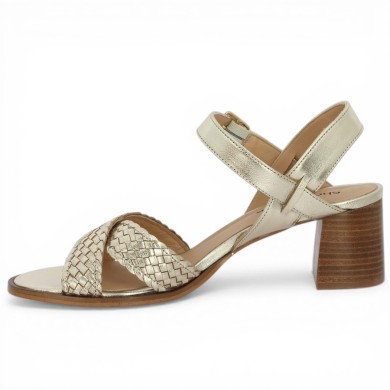 Tressia - Gold leather braided sandal 42, 43, 44, 45 - Sandals with large heels - Shoesissime