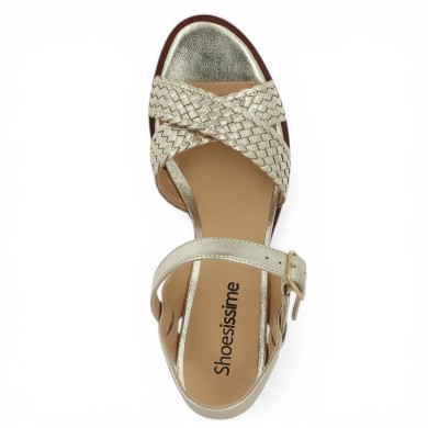 Tressia - Gold leather braided sandal 42, 43, 44, 45 - Sandals with large heels - Shoesissime