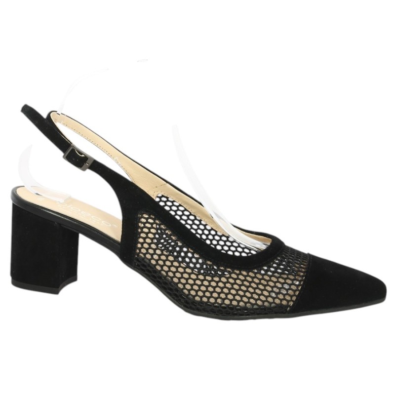 escarpin noir résille grande taille femme Shoesissime, vue profil