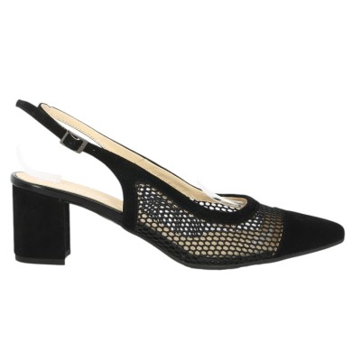 escarpin sling back noir résille grande pointure femme Shoesissime, vue coté