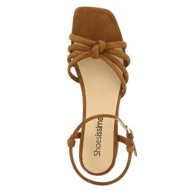 Sandale à talon grande pointure velours camel Shoesissime, vue dessus