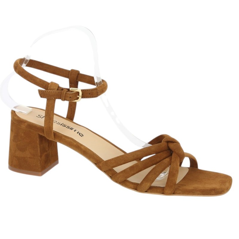 Sandale talon velours camel 42, 43, 44, 45 Shoesissime, vue profil
