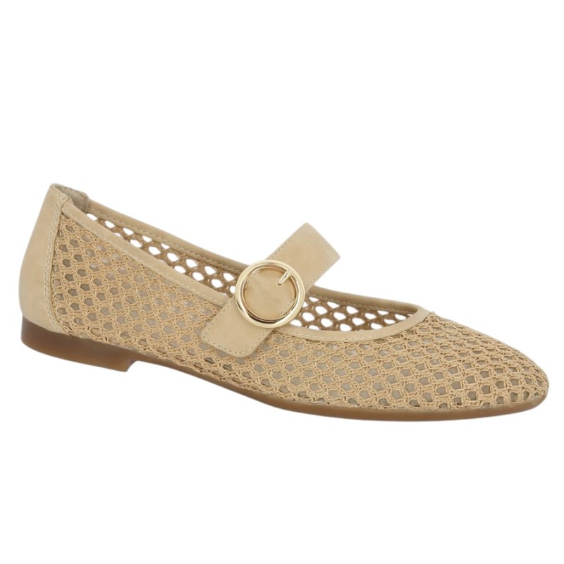 D0K17-20 Ballerine beige résille Remonte 42, 43, 44, 45 Shoesissime, vue profil