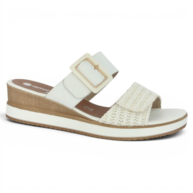 D6463-80 - Mule compensée réglable cuir blanc - Mule Remonte 42, 43, 44, 45 - Shoesissime