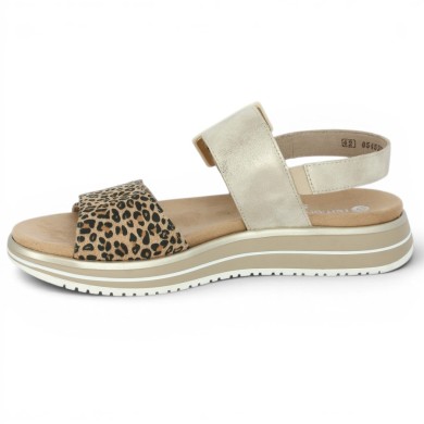 D1J53-91 - Nu-pieds confortables doré et léopard - Sandale Remonte grande taille - Shoesissime