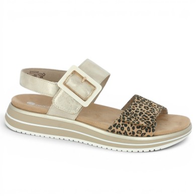 D1J53-91 Sandale dorée et léopard Remonte 42, 43, 44, 45 Shoesissime, vue profil