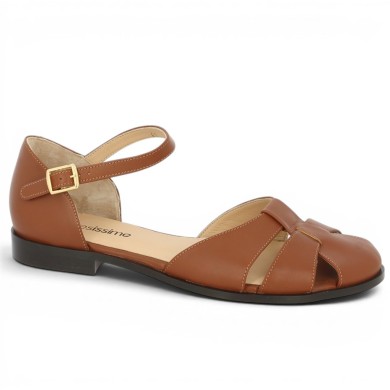 Sandale pecheur grande taille femme cuir camel 42, 43, 44, 45 Shoesissime, vue profil