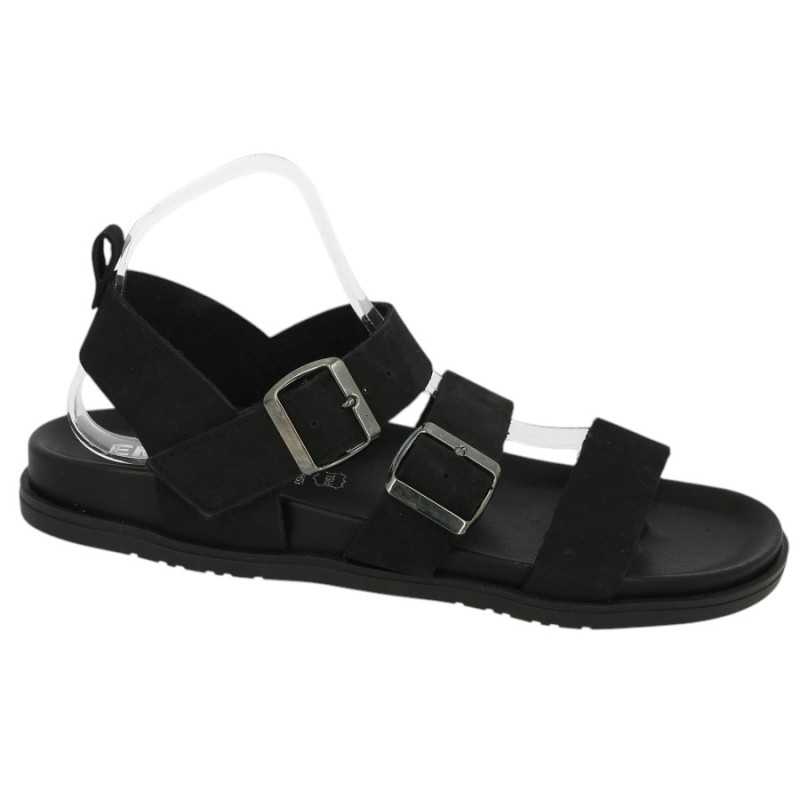 Yuma - Nu-pieds noir semelle ergonomique - Sandale noire femme 42, 43, 44, 45 - Shoesissime
