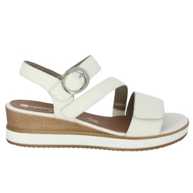 D6466-80 Sandale blanche grande taille femme talon compensé Remonte Shoesissime, vue coté