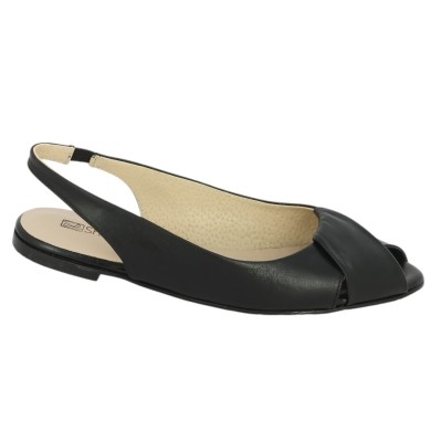 Paola - Mid ballerina - mid sandal black leather - Chaussures grandes pointures femme - Shoesissime