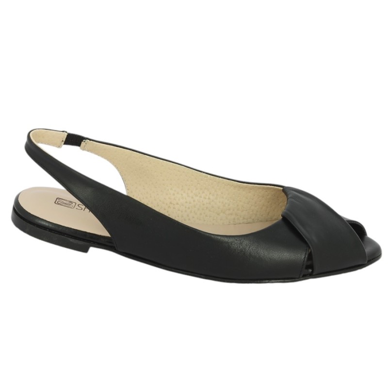 Paola - Mid ballerina - mid sandal black leather - Chaussures grandes pointures femme - Shoesissime