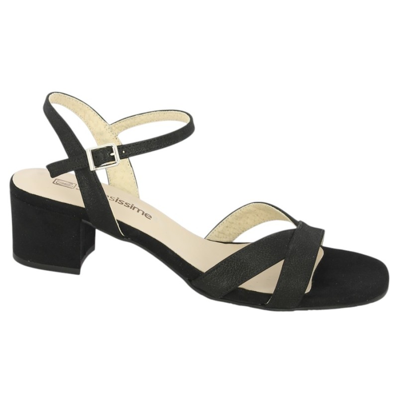 sandale habillée noire petit talon 5 cm grande taille Shoesissime, vue profil
