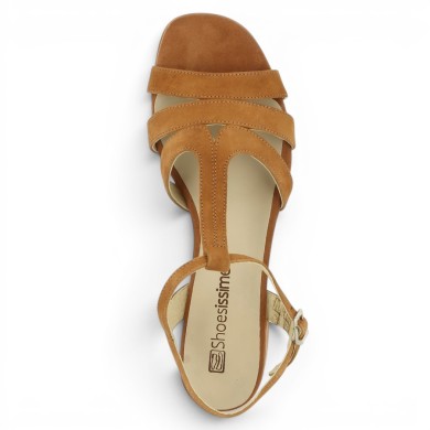 Brenda - Sandale camel petit talon chic - Nu-pieds femme grande taille - Shoesissime