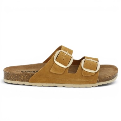 mule femme grande taille camel doré liège 2 brides, vue coté