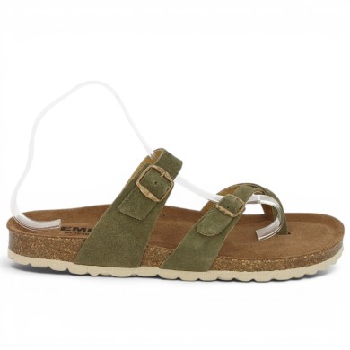sandale ergonomique entredoigts vert kaki grande taille femme Shoesissime, vue coté