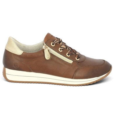 D0H11-25 Sneakers Remonte grande taille femme camel lacets foulard Shoesissime, vue coté
