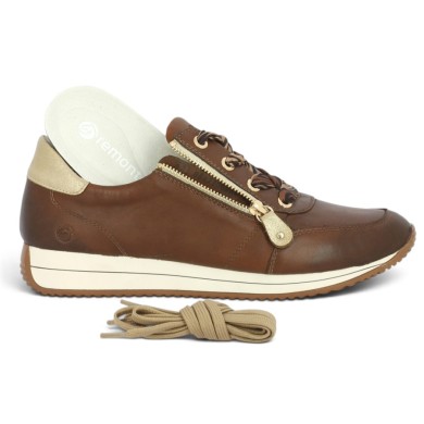 Baskets femme semelle amovible 42, 43, 44, 45 cuir marron mode, vue détails