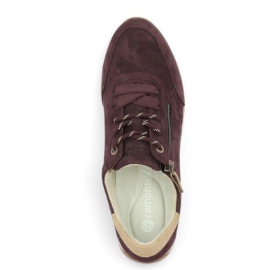 D0H19-30 Baskets grande pointure Remonte velours bordeaux femme Shoesissime, vue dessus